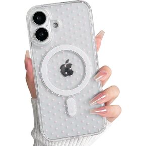 NITITOP Compatible with iPhone 13/14 Case Cute Clear Magnetic Compatible with MagSafe Love Hearts for Women Girls Soft TPU Hard PC Back Shockproof Protective Cover - White Heart in Kuwait
