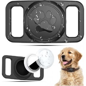 Linsaner Waterproof Dog Collar Holder for AirTag (Gen 1 & 2), Lightweight & Durable Silicone Case for Apple for Air Tags, No-Dangle GPS Tracker Protective Accessories Dog Tag for Pet Puppy Cat, Black in Kuwait