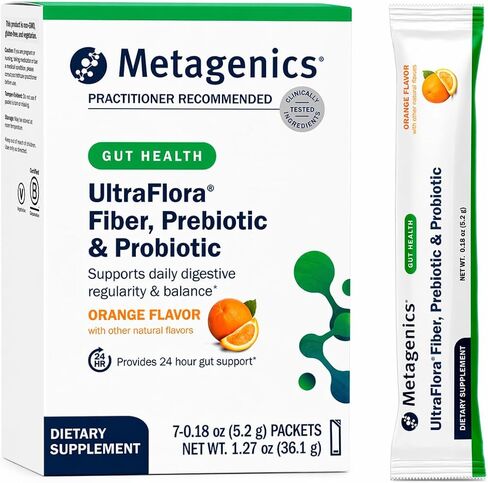Metagenics UltraFlora Fiber, Prebiotic & Probiotic - Dietary Fiber Supplement Powder - Supports Bowel Regularity, Microbiome Balance & Gut Comfort - Orange Flavor - 30 Servings in Saudi Arabia