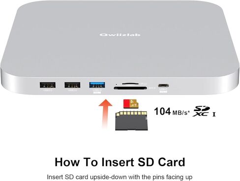 Qwiizlab Mac mini Hub مع حاوية NVMe، محطة إرساء لجهاز Mac mini M2/M1، Mac Studio M4/M/3/M2/M1، النوع C 10 جيجابت في الثانية، قارئات البطاقات 104 ميجابايت/ثانية، يناسب M.2 SATA PCIe NVMe SSD حتى 8 تيرابايت (فضي) in Saudi Arabia