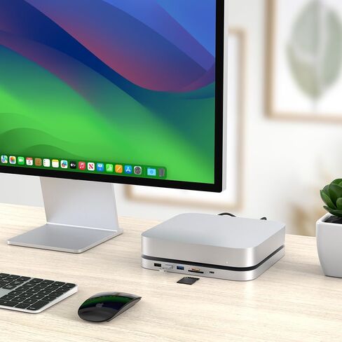 Qwiizlab Mac mini Hub مع حاوية NVMe، محطة إرساء لجهاز Mac mini M2/M1، Mac Studio M4/M/3/M2/M1، النوع C 10 جيجابت في الثانية، قارئات البطاقات 104 ميجابايت/ثانية، يناسب M.2 SATA PCIe NVMe SSD حتى 8 تيرابايت (فضي) in Saudi Arabia