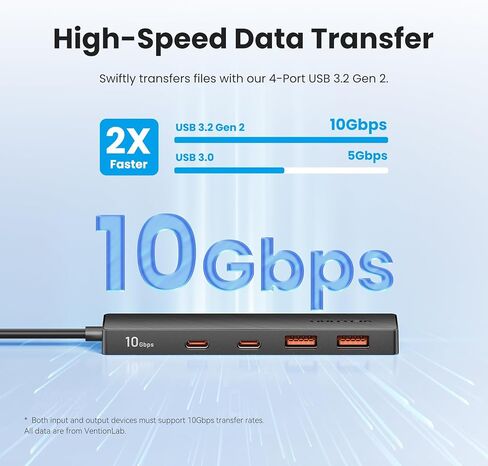 موزع USB 3.2 بسرعة 10 جيجابت في الثانية من VENTION، موزع USB مع 4 منافذ USB 3.2 (USB A*2 النوع C*2)، موسع USB PD 100 وات للشحن USB 3.2 الجيل الثاني، أسود in Saudi Arabia