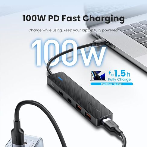 موزع USB 3.2 بسرعة 10 جيجابت في الثانية من VENTION، موزع USB مع 4 منافذ USB 3.2 (USB A*2 النوع C*2)، موسع USB PD 100 وات للشحن USB 3.2 الجيل الثاني، أسود in Saudi Arabia