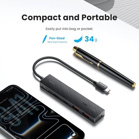 موزع USB 3.2 بسرعة 10 جيجابت في الثانية من VENTION، موزع USB مع 4 منافذ USB 3.2 (USB A*2 النوع C*2)، موسع USB PD 100 وات للشحن USB 3.2 الجيل الثاني، أسود in Saudi Arabia