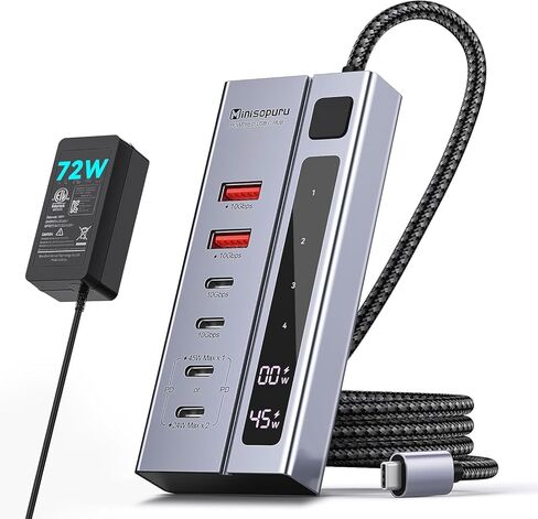 موزع USB C 9 في 1 من Minisopuru - يدعم الشحن بحد أقصى 45 وات مع محول طاقة 72 وات، ونقل بيانات بسرعة 10 جيجابت في الثانية، ومحور يعمل بمنفذ USB-C لأجهزة الكمبيوتر المحمول، وMacBook، وiPad (ليس للشاشة) in Kuwait