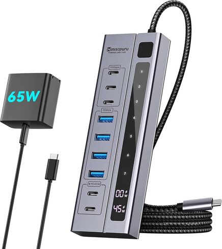 موزع USB C 9 في 1 من Minisopuru - يدعم الشحن بحد أقصى 45 وات مع محول طاقة 72 وات، ونقل بيانات بسرعة 10 جيجابت في الثانية، ومحور يعمل بمنفذ USB-C لأجهزة الكمبيوتر المحمول، وMacBook، وiPad (ليس للشاشة) in Kuwait