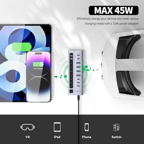 موزع USB C 9 في 1 من Minisopuru - يدعم الشحن بحد أقصى 45 وات مع محول طاقة 72 وات، ونقل بيانات بسرعة 10 جيجابت في الثانية، ومحور يعمل بمنفذ USB-C لأجهزة الكمبيوتر المحمول، وMacBook، وiPad (ليس للشاشة) in Kuwait