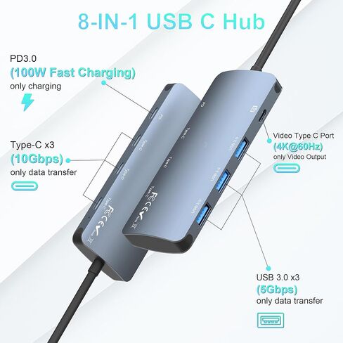10Gbps USB C Hub with USB C Video Output, USB C Hdmi Splitter with 4K@60Hz Video Output, 100W PD Charging, 10Gbps Data Transfer, Multi USB C Adapter for MacBook Pro/Air, HP and More Type C Devices in Saudi Arabia