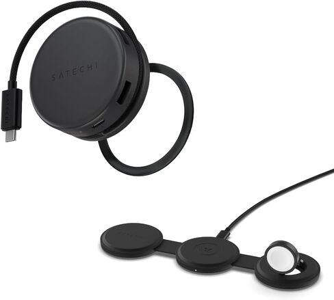 Satechi OntheGo 7-in-1 USB-C Hub & 3 in 1 شاحن لاسلكي Qi2، مغناطيسي، مدمج، محمول in Kuwait