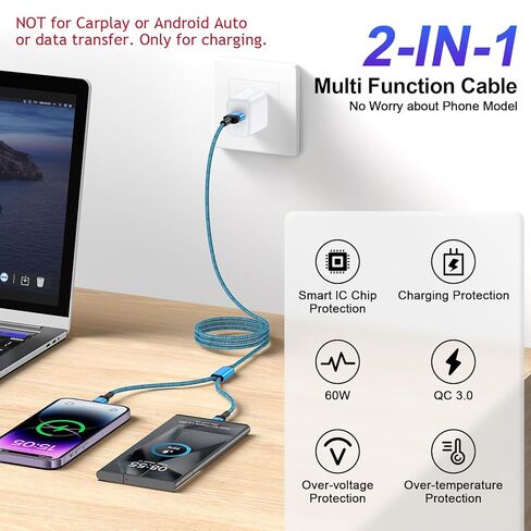 كابل شحن USB C متعدد سريع لهاتف iPhone 17 Air 17 Pro 17 Pro Max 16e 16 15 Pro Max، كابل USB C وLightning بطول 4 أقدام 2 في 1 USB إلى النوع C وسلك شاحن سيارة Lightning لهاتف iPhone 15 14 13 12، سامسونج in Kuwait