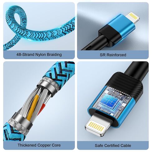 كابل شحن USB C متعدد سريع لهاتف iPhone 17 Air 17 Pro 17 Pro Max 16e 16 15 Pro Max، كابل USB C وLightning بطول 4 أقدام 2 في 1 USB إلى النوع C وسلك شاحن سيارة Lightning لهاتف iPhone 15 14 13 12، سامسونج in Kuwait