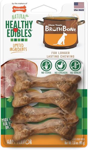 Nylabone Healthy Edibles Broth Bone All Natural Dog Treats Made With Real Bone Broth Small/Regular (16 count) in Kuwait