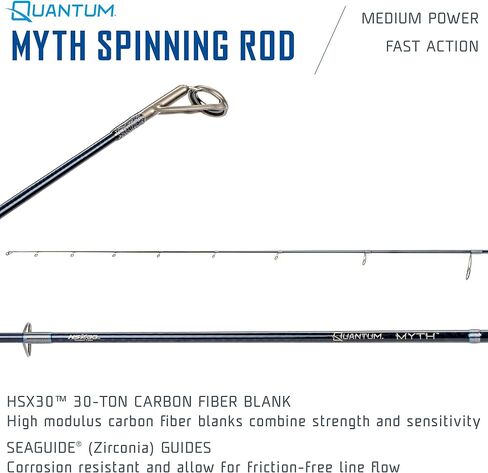 Quantum Myth Spinning Fishing Rod, HXS30 Graphite Blank, Seaguide Line Guides, Fuji DPS Reel Seat, Cork Handle, Gray/Blue in Saudi Arabia