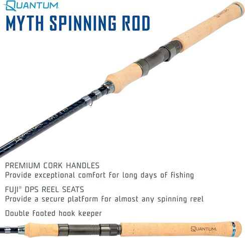 Quantum Myth Spinning Fishing Rod, HXS30 Graphite Blank, Seaguide Line Guides, Fuji DPS Reel Seat, Cork Handle, Gray/Blue in Saudi Arabia