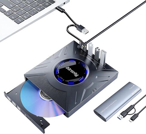 حاوية M.2 NVMe (10 جيجابت في الثانية) + حزمة محرك أقراص CD/DVD خارجي: مجموعة توصيل البيانات والوسائط المثالية - قارئ USB-C NVMe SSD بدون أدوات (لمحركات أقراص SSD 2230/2242/2260/2280 PCIe) ونسخ الأقراص المضغوطة المحمولة USB 3.0 in Kuwait