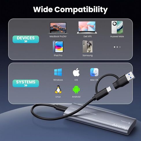 حاوية M.2 NVMe (10 جيجابت في الثانية) + حزمة محرك أقراص CD/DVD خارجي: مجموعة توصيل البيانات والوسائط المثالية - قارئ USB-C NVMe SSD بدون أدوات (لمحركات أقراص SSD 2230/2242/2260/2280 PCIe) ونسخ الأقراص المضغوطة المحمولة USB 3.0 in Kuwait