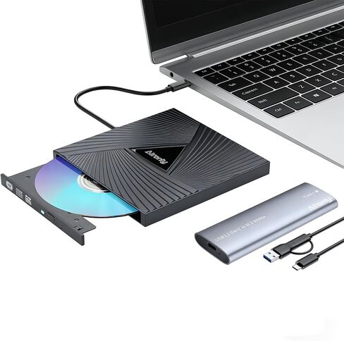 قارئ وتخزين خارجي USB-C 2 في 1: حاوية SSD M.2 NVMe SSD بسرعة 10 جيجابت في الثانية + ناسخ أقراص CD/DVD USB 3.0، التوصيل والتشغيل، بدون أدوات لمحركات الأقراص SSD والأقراص المضغوطة 2230/2242/2260/2280، بما في ذلك. كابل USB-C إلى C/A لأجهزة الكمبيوتر المحمول/ in Kuwait