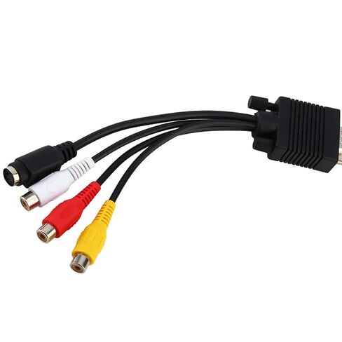Pomya VGA to SVideo & Composite AV Adapter Cable, 15-Pin DSub Male to 4-Pin SVideo & Female, Convert PC VGA Output TV for Laptop Desktop with TVOut Function in Kuwait