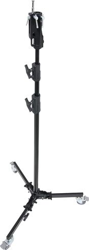 Kupo Aluminum Studio Stand, Compact Roller Light Stand, Folding Low Base, Combo Head w/ 1-1/8" Junior Receiver, 5/8" Retractable Baby Stud, Spring Cushioned Column, Max Height 9.7' - Black (KS301612) in Saudi Arabia