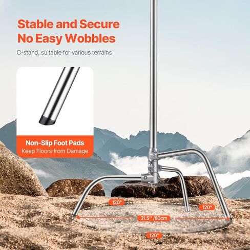 Happybuy C Stand with Boom Arm, Max Height 10.83 ft/330 cm, Stainless Steel Heavy Duty Photography Light Stand with 4.8-9.8 ft Adjustable Height, 2 Grip Head for Studio Lights in Saudi Arabia