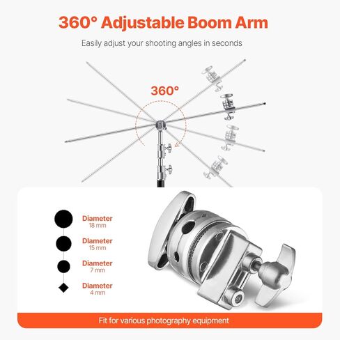 Happybuy C Stand with Boom Arm, Max Height 10.83 ft/330 cm, Stainless Steel Heavy Duty Photography Light Stand with 4.8-9.8 ft Adjustable Height, 2 Grip Head for Studio Lights in Saudi Arabia