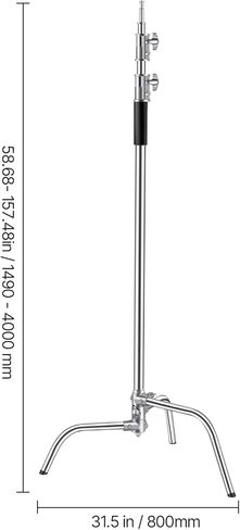 Happybuy C Stand with Boom Arm, Max Height 10.83 ft/330 cm, Stainless Steel Heavy Duty Photography Light Stand with 4.8-9.8 ft Adjustable Height, 2 Grip Head for Studio Lights in Saudi Arabia