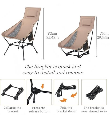 High Back Reclining Camping Chair for Adults – Oversized Portable Folding Chair with Head Support & Widened Seat, Heavy Duty Camping Essentials for Outdoor, Beach, Lawn, Festivals, Khaki in Saudi Arabia