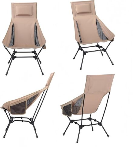 High Back Reclining Camping Chair for Adults – Oversized Portable Folding Chair with Head Support & Widened Seat, Heavy Duty Camping Essentials for Outdoor, Beach, Lawn, Festivals, Khaki in Saudi Arabia