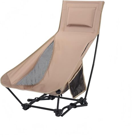 High Back Reclining Camping Chair for Adults – Oversized Portable Folding Chair with Head Support & Widened Seat, Heavy Duty Camping Essentials for Outdoor, Beach, Lawn, Festivals, Khaki in Saudi Arabia