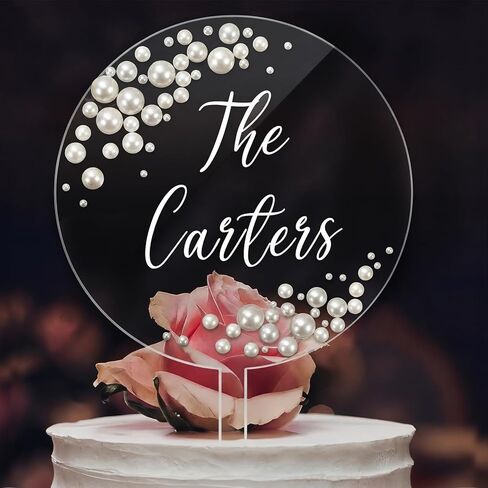 Geelin Wedding Cake Toppers DIY Acrylic Round Cake Topper مع 5 ملصقات لؤلؤة 1 ملصق نقل رسالة وحقيبة الرباط العروس وعريس ديكور لحفل الزفاف الذكرى عيد ميلاد in Saudi Arabia