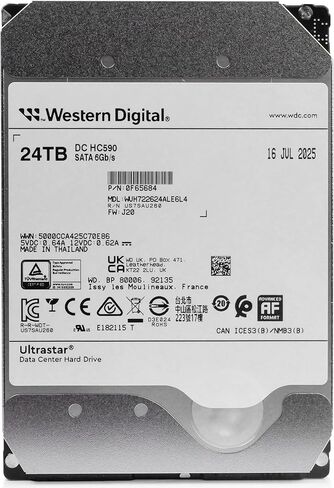 Western Digital Ultrastar HC590 WUH722624ALE6L4 0F65684 24TB 7.2K RPM SATA 6Gb/s 512e 3.5in Enterprise Hard Drive in Saudi Arabia