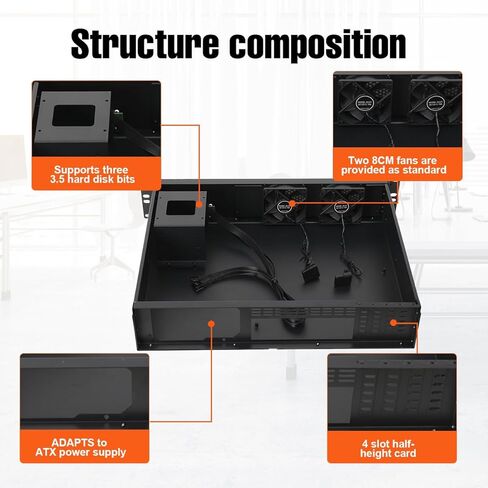 حافظة خادم هيكل الخادم 2U تدعم اللوحات الرئيسية Mini ITX وMicro ATX (9.6 x 9.6) وتدعم 3 x 3.5 HDD أو 2 x 3.5 HDD + 1 x 2.5 SSD in Kuwait