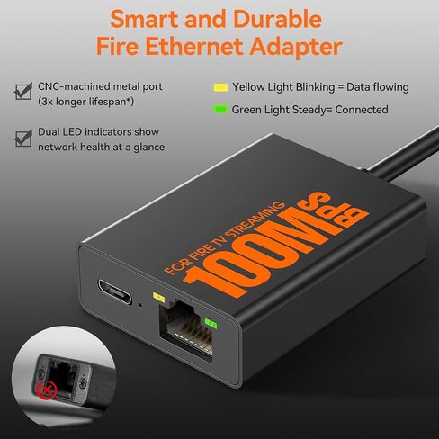 Firestick Ethernet Adapter, Micro USB to RJ45 Ethernet Adapter for Fire TV Stick Compatible with 4K Fire Stick, Amazon Streaming TV Devices and Google Home Mini (Adhesive Tape Included) in Saudi Arabia