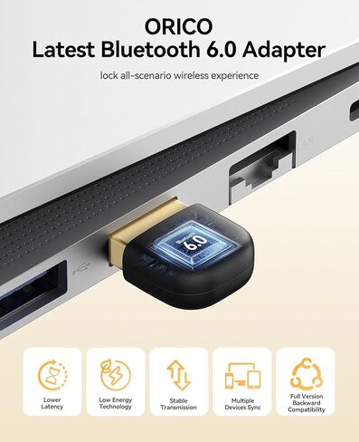 ORICO USB Bluetooth Adapter–30M Range, 3Mbps Speed, Bluetooth 6.0 Dongle Receiver EDR & BLE, Windows 8.1/10/11 Compatible, Supports Headphones, Keyboard, Mouse, Speakers & Printers（BTA-60） in Saudi Arabia