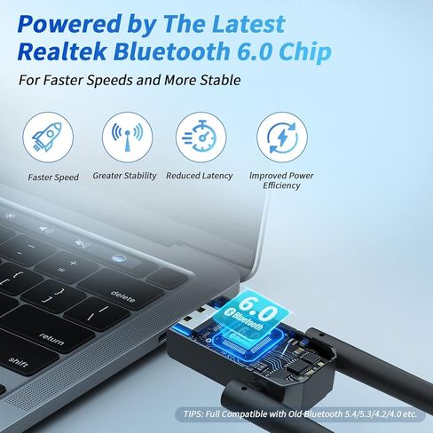 Long Range USB Bluetooth 6.0 Adapter for PC, Built-in PA Enhanced 5dBi High Gain Wireless Dongle w/Dual Antennas, Supports Windows 11/10/8.1/7 Laptop Desktop, NOT for TV, Mac, Car Stereo in Saudi Arabia