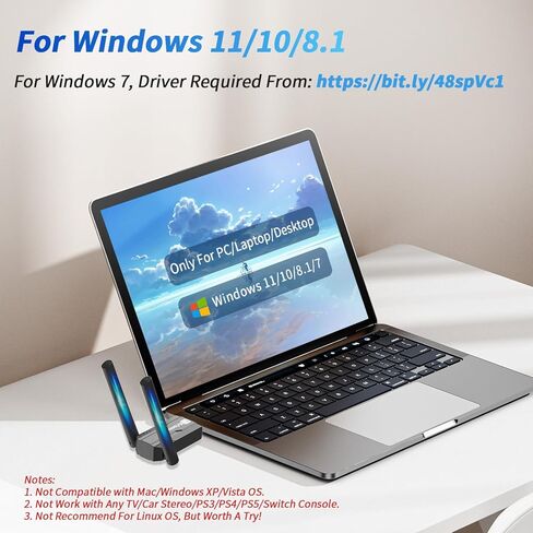 Long Range USB Bluetooth 6.0 Adapter for PC, Built-in PA Enhanced 5dBi High Gain Wireless Dongle w/Dual Antennas, Supports Windows 11/10/8.1/7 Laptop Desktop, NOT for TV, Mac, Car Stereo in Saudi Arabia