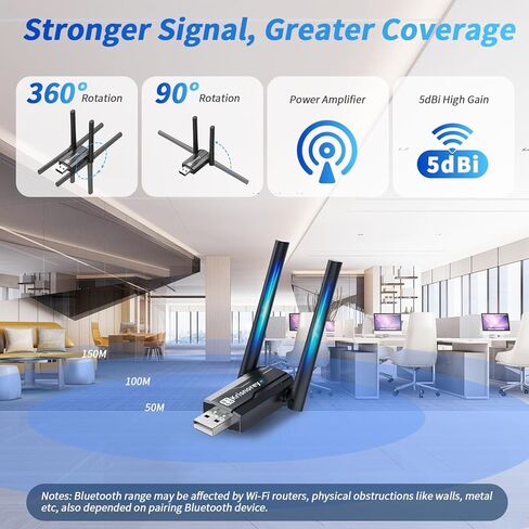 Long Range USB Bluetooth 6.0 Adapter for PC, Built-in PA Enhanced 5dBi High Gain Wireless Dongle w/Dual Antennas, Supports Windows 11/10/8.1/7 Laptop Desktop, NOT for TV, Mac, Car Stereo in Saudi Arabia