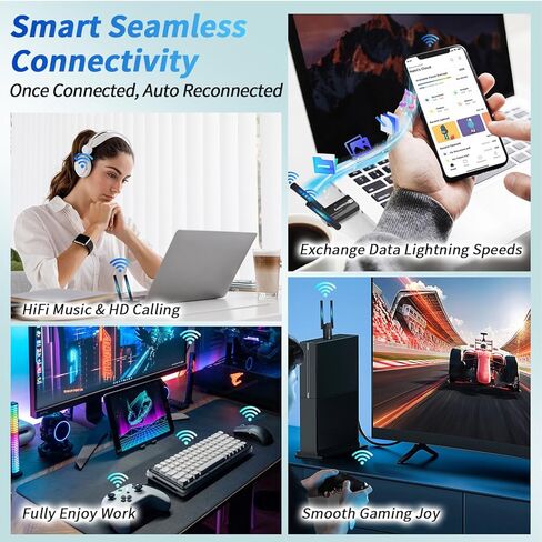 Long Range USB Bluetooth 6.0 Adapter for PC, Built-in PA Enhanced 5dBi High Gain Wireless Dongle w/Dual Antennas, Supports Windows 11/10/8.1/7 Laptop Desktop, NOT for TV, Mac, Car Stereo in Saudi Arabia