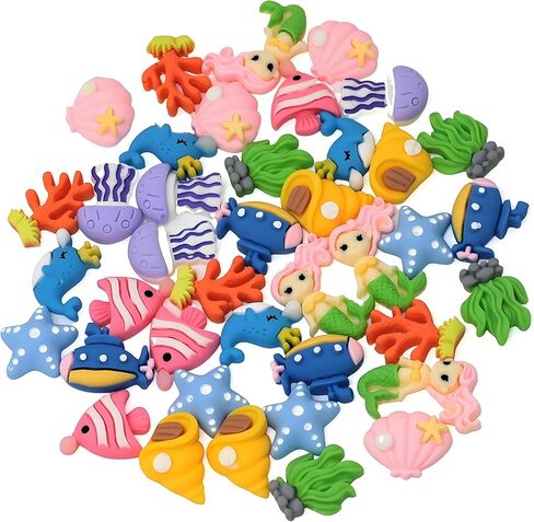 20Pcs Ocean Animal Theme Flatback Resin Slime Charms Set –10 Styles Includes Mermaid, Fish, Coral, Shells, Whale, Starfish Cabochons for DIY Hair Clips, Phone Cases, Scrapbooking, Craft Making（Random） in Saudi Arabia