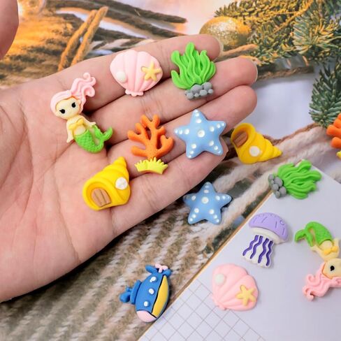 20Pcs Ocean Animal Theme Flatback Resin Slime Charms Set –10 Styles Includes Mermaid, Fish, Coral, Shells, Whale, Starfish Cabochons for DIY Hair Clips, Phone Cases, Scrapbooking, Craft Making（Random） in Saudi Arabia