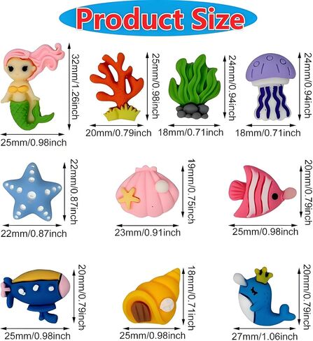 20Pcs Ocean Animal Theme Flatback Resin Slime Charms Set –10 Styles Includes Mermaid, Fish, Coral, Shells, Whale, Starfish Cabochons for DIY Hair Clips, Phone Cases, Scrapbooking, Craft Making（Random） in Saudi Arabia