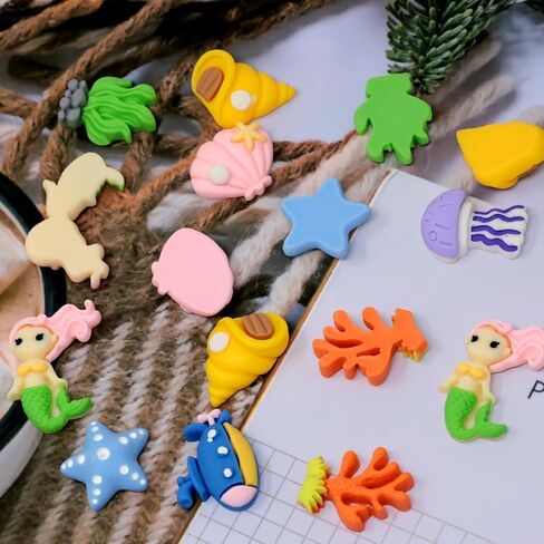 20Pcs Ocean Animal Theme Flatback Resin Slime Charms Set –10 Styles Includes Mermaid, Fish, Coral, Shells, Whale, Starfish Cabochons for DIY Hair Clips, Phone Cases, Scrapbooking, Craft Making（Random） in Saudi Arabia