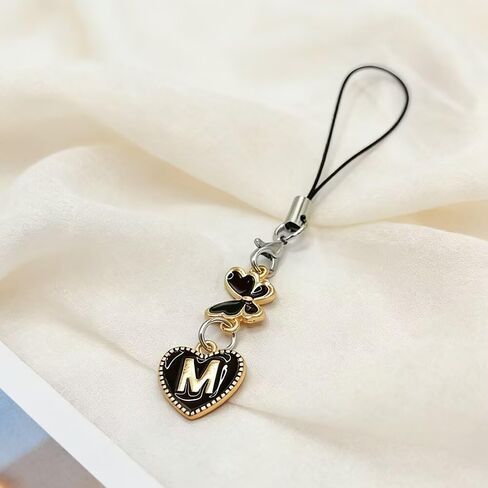 Metallic Finish Aluminum Alloy Phone Charm with Black European Letter and Exquisite Butterfly, for Phone Straps and Bags in Saudi Arabia
