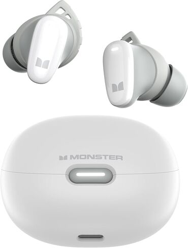 Monster N-Lite 206 Bluetooth Earbuds Wireless Earphones Bluetooth 5.4 in-Ear Earbuds Headphones Built-in Mic, Touch Control, IPX6 Waterproof, Comfortable Fit, Type-C Charging, 25H Playback, White in Saudi Arabia
