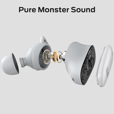 Monster N-Lite 206 Bluetooth Earbuds Wireless Earphones Bluetooth 5.4 in-Ear Earbuds Headphones Built-in Mic, Touch Control, IPX6 Waterproof, Comfortable Fit, Type-C Charging, 25H Playback, White in Saudi Arabia
