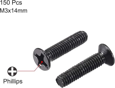 M3 x 14mm Phillips Screw Fastener Black for Laptop PC TV Fan Switch 150pcs in Saudi Arabia