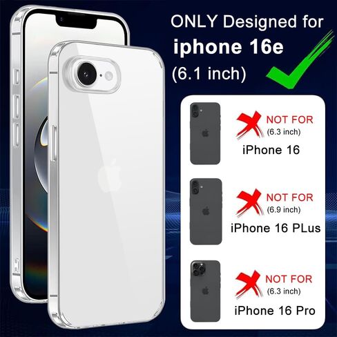 متوافق مع حافظة هاتف iphone 16E / 17E / SE4 مع واقي شاشة وواقي عدسة الكاميرا، [غير صفراء] [حماية من السقوط من الدرجة العسكرية] حافظة حماية لهاتف iphone 17E - شفاف كريستالي in Saudi Arabia