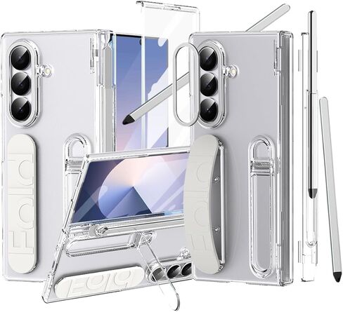Finger Strap for Samsung Galaxy Z Fold 6 Case with S Pen Holder & Stylus, [Two Hinge Cover] Built inScreen Protector Kickstand Wristband Full Coverage Slim Protective Case for Z Fold 6 Clear in Saudi Arabia