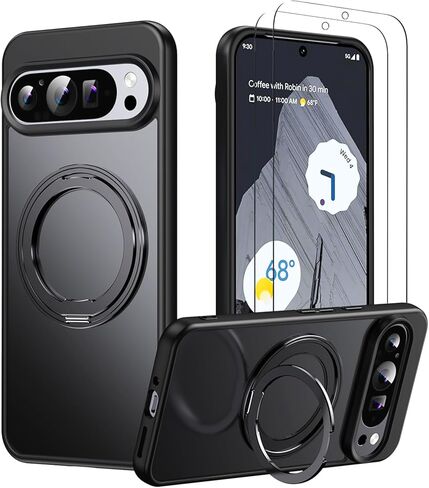 Magnetic Stand Case for Google Pixel 8 Pro [with 2 Tempered Glass Film] [360° Rotation Magnetic Stand] [Compatible with Magsafe] Military-Grade Drop Protection Case, Black in Saudi Arabia