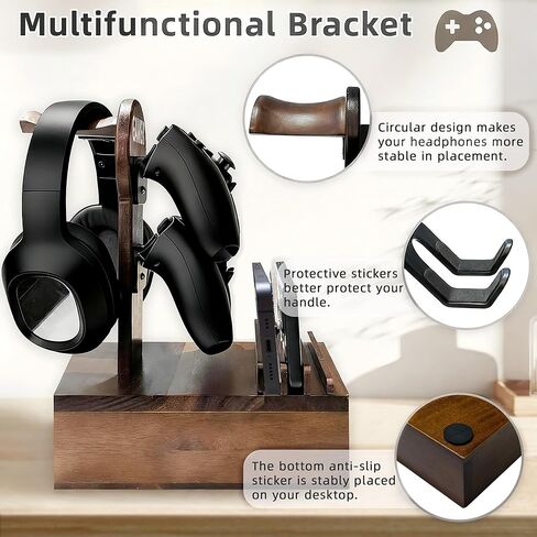 Gamer Controller Holder Headphone Stand with Storage Drawer for Gaming Equipment,Wood Gamer Gifts for Teenage Boy,Headpset Stand Gaming Desk Accessories for Men,Brother,Son,Boyfriend,Husband in Saudi Arabia